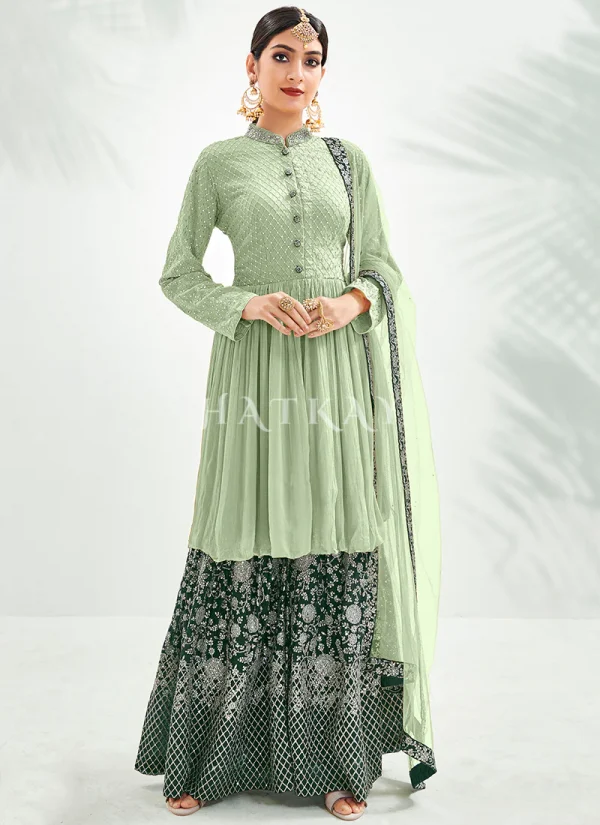Green Two Tone Embroidery Traditional Gharara Suit