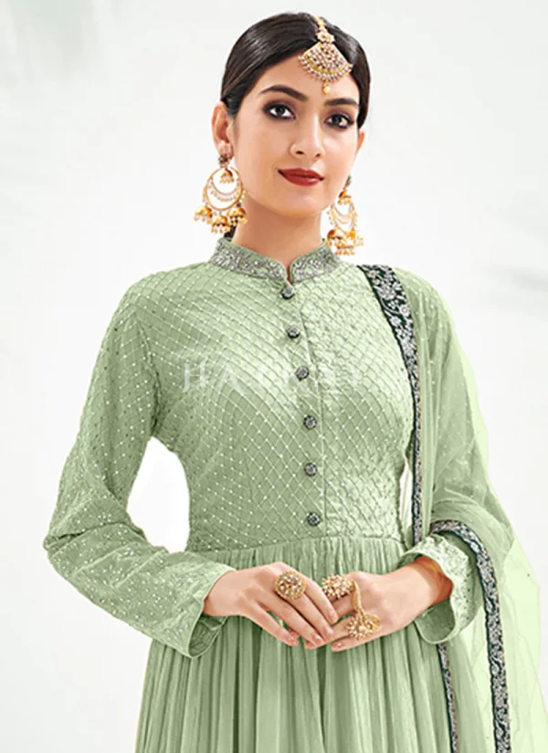 Green Two Tone Embroidery Traditional Gharara Suit