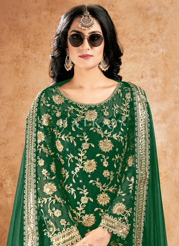 Green Zari Embroidered Traditional Gharara Style Suit