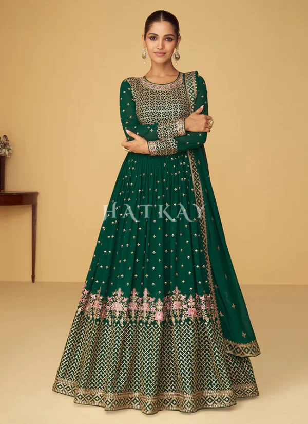 Green Zari Embroidery Traditional Festive Anarkali Suit