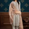 Grey And Golden Floral Embroidery Pakistani Pant Suit