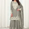 Grey Reshamkari Embroidered Gharara Style Suit