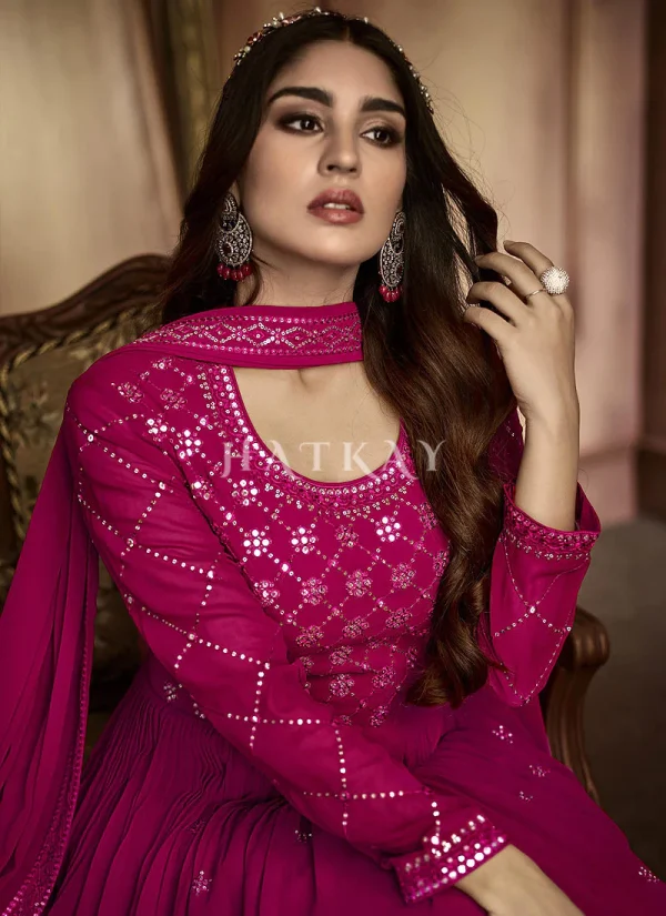 Hot Pink Embroidered Slit Style Anarkali Lehenga Suit