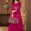 Hot Pink Golden Embroidered Designer Sharara Suit