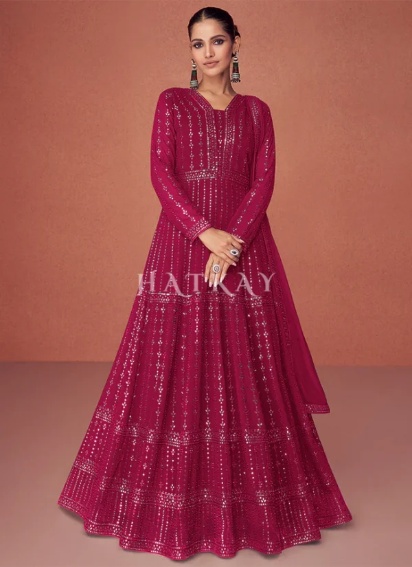 Hot Pink Sequence Embroidered Festival Wear Anarkali Suit