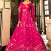 Hot Pink Tie Dye Sequence Embroidery Bollywood Gown