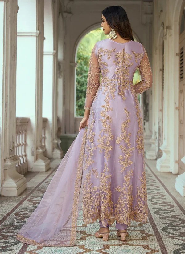 Lavender Golden Embroidery Traditional Anarkali Suit