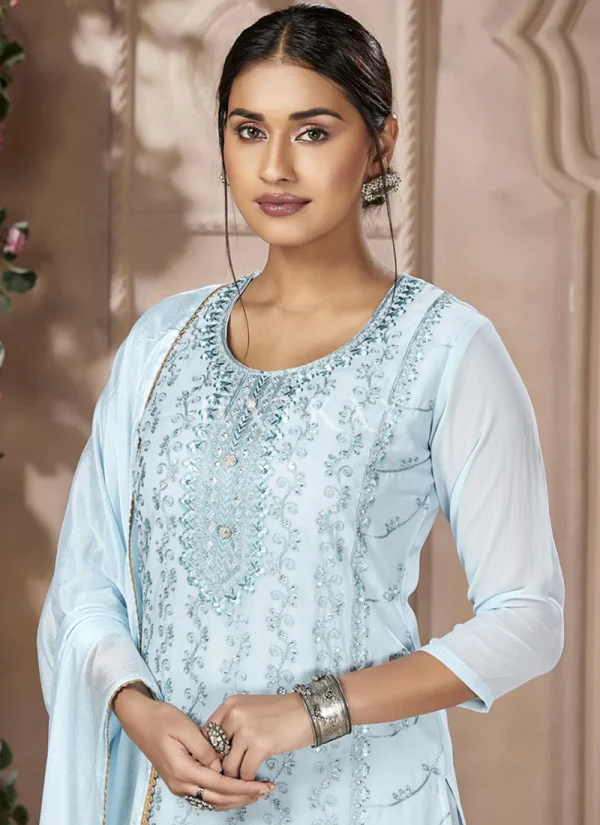 Light Blue Embroidery Traditional Pakistani Pant Suit