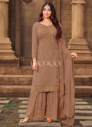 Light Brown Zari Embroidery Gharara Style Suit