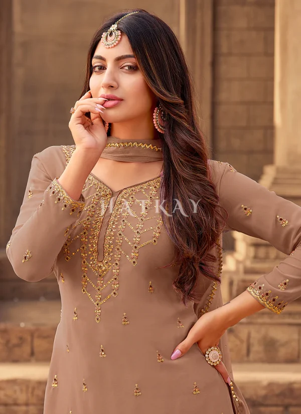 Light Brown Zari Embroidery Gharara Style Suit