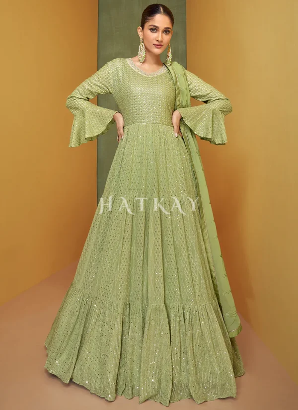 Light Green Sequence Embroidery Wedding Anarkali Suit