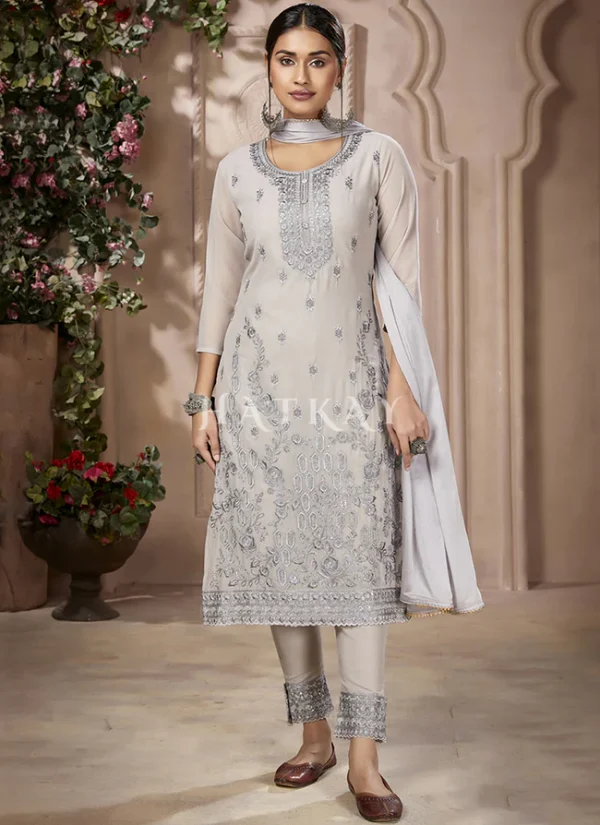 Light Grey Embroidery Traditional Pakistani Pant Suit