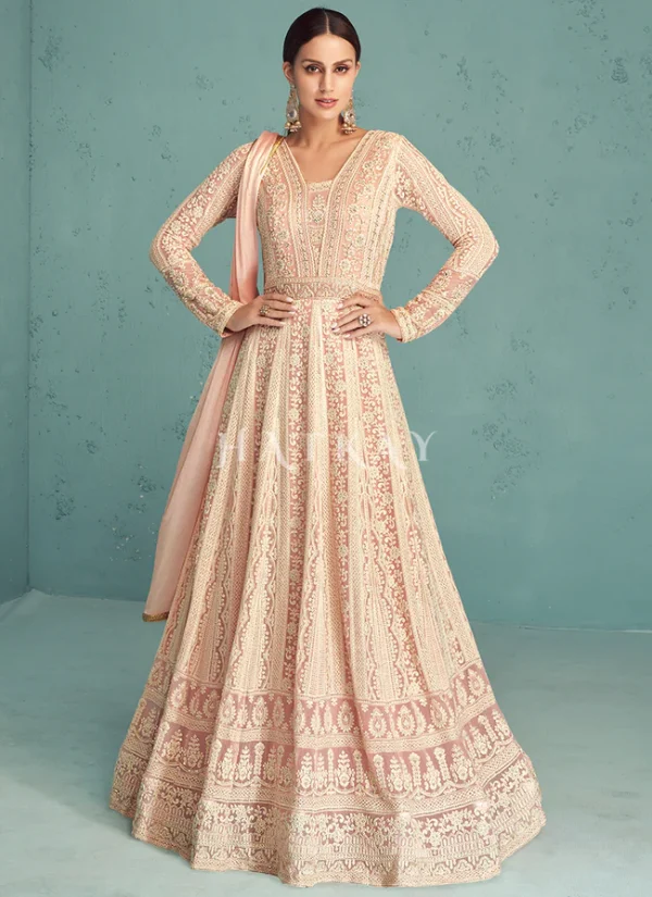 Light Peach Embroidery Traditional Anarkali Suit