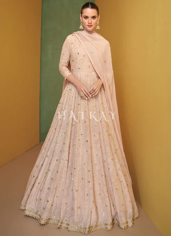 Light Peach Sequence Embroidery Wedding Anarkali Suit