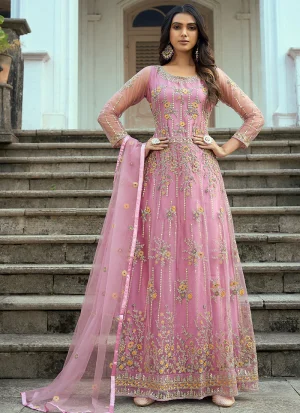 Light Pink Multi Embroidery Traditional Anarkali Suit