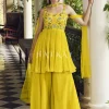 Lime Yellow Embroidered Sharara Style Suit