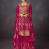 Magent Pink Golden Embroidered Sharara Style Suit