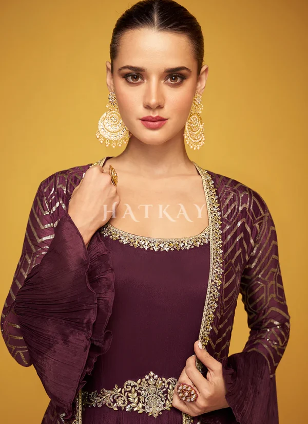 Maroon Embroidery Jacket Style Anarkali Gown