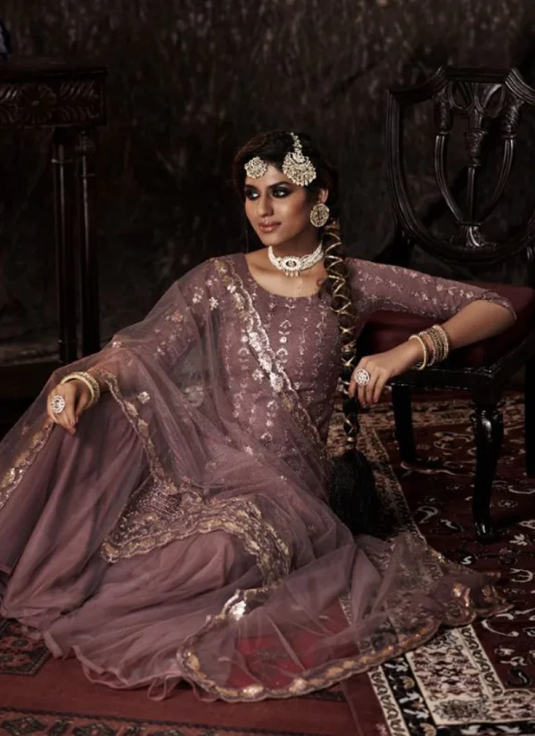 Mauve Purple Sequence Embroidered Sharara Suit