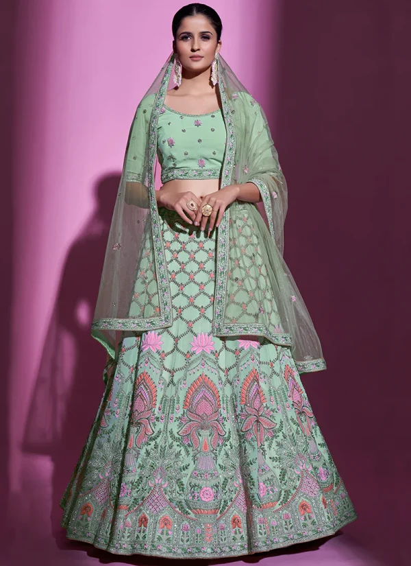 Mint Green Multi Embroidery Wedding Lehenga Choli