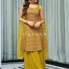 Mustard Yellow Embroidered Georgette Gharara Suit