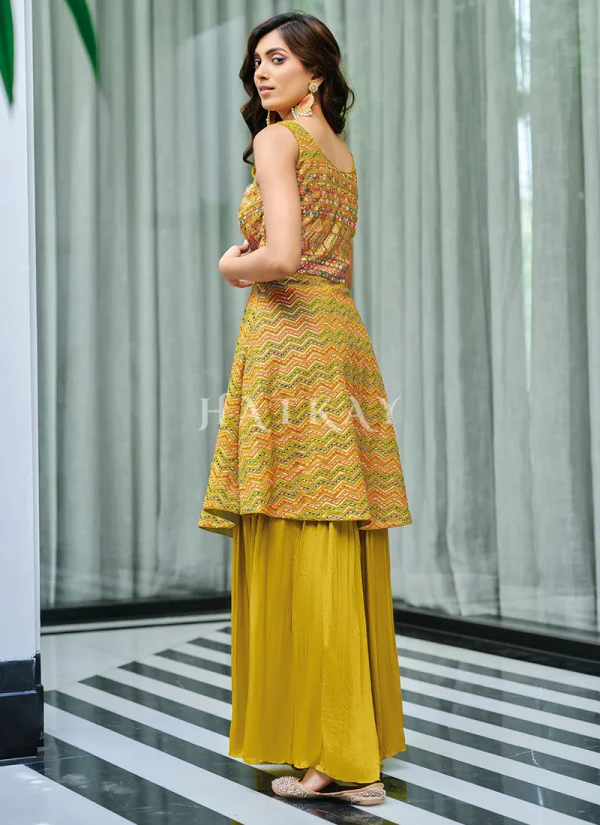 Mustard Yellow Embroidered Georgette Gharara Suit
