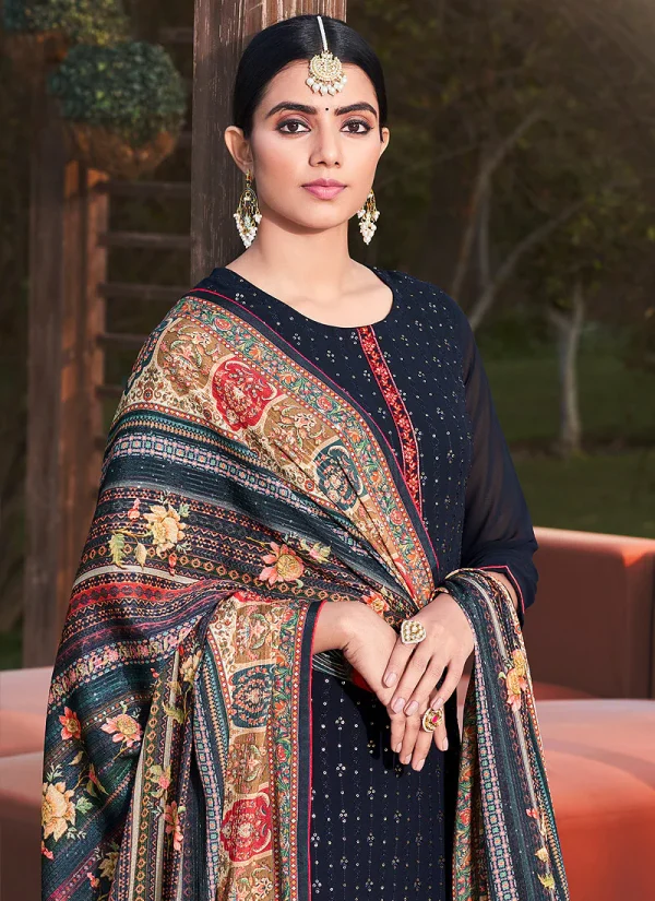 Navy Blue Sequence Embroidered Salwar Suit