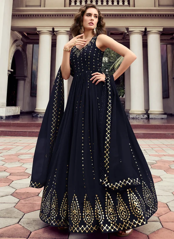 Navy Blue Sequence Embroidery Wedding Anarkali Gown