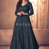 Navy Blue Traditional Sequence Embroidered Wedding Anarkali Lehenga Style Suit