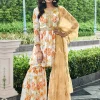 Off White Floral Print Gharara Suit