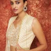 Off White Golden Embroidered Jacket Style Sharara Suit