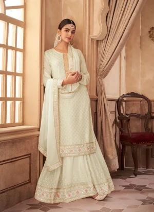 Off White Traditional Embroidered Sharara Suit