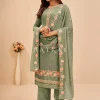 Olive Green Floral Embroidered Salwar Kameez Suit