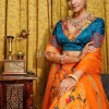 Orange And Blue Multi Embroidery Wedding Lehenga Choli