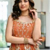 Orange And White Embroidered Georgette Sharara Suit
