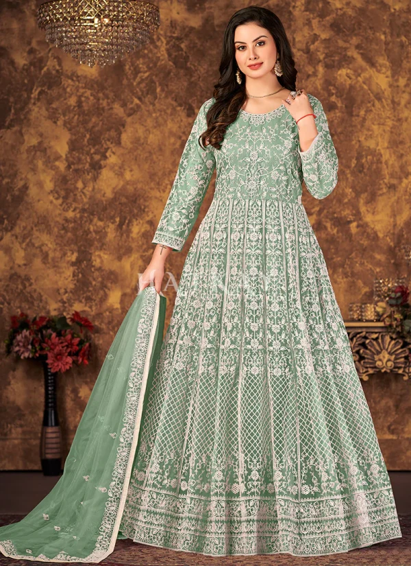 Pale Green Embroidery Designer Anarkali Suit