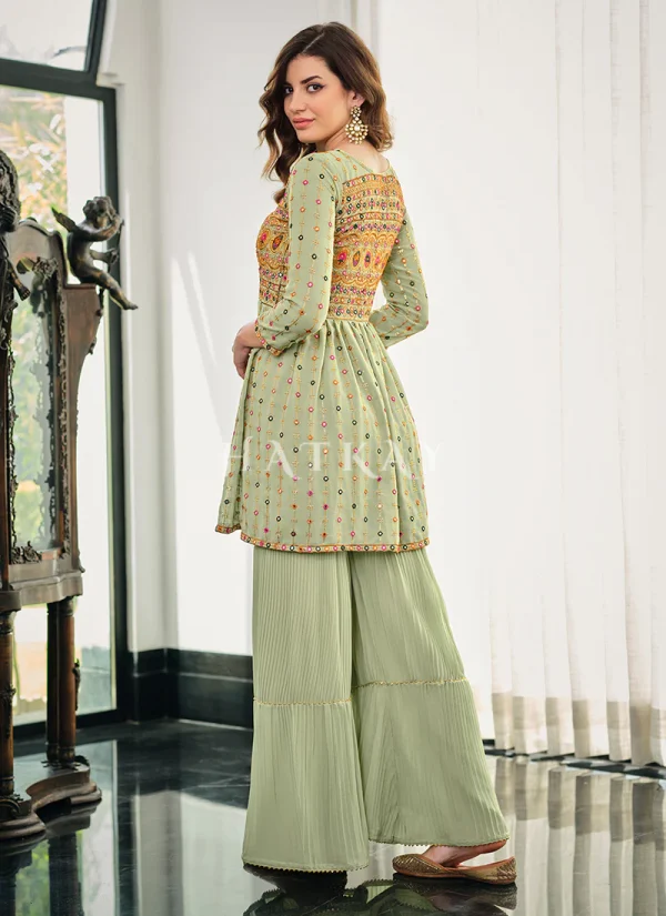 Pale Green Multi Embroidered Gharara Suit