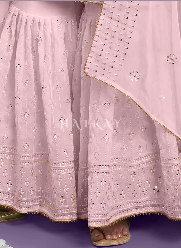Pale Pink Sequence Embroidered Wedding Style Gharara Suit