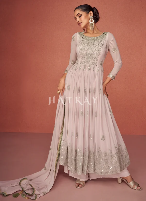 Pale Pink Sequence Embroidery Gharara Suit