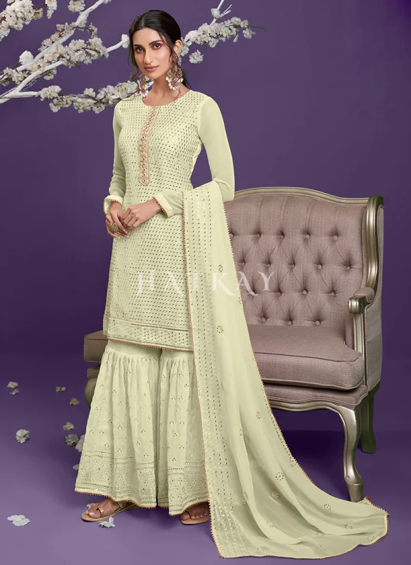 Pale Yellow Sequence Embroidered Wedding Style Gharara Suit