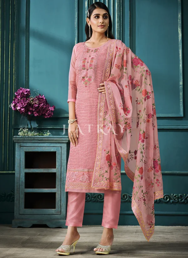 Peach Multi Embroidered Pakistani Pant Style Suit