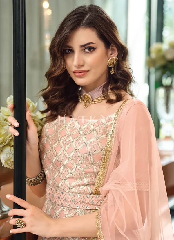 Peach Embroidered Traditional Gharara Suit