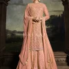 Peach Golden Embroidered Sharara Suit