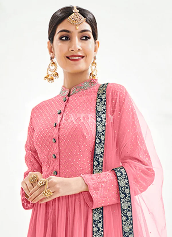 Pink And Blue Embroidery Traditional Gharara Suit