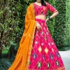 Pink And Orange Multi Embroidery Silk Lehenga Choli