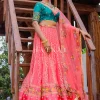 Pink And Turquoise Multi Embroidery Silk Lehenga Choli