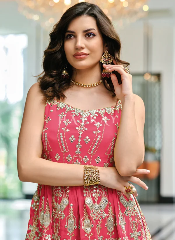 Pink And White Embroidered Georgette Sharara Suit