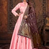 Pink And Wine Silk Embroidered Anarkali Suit