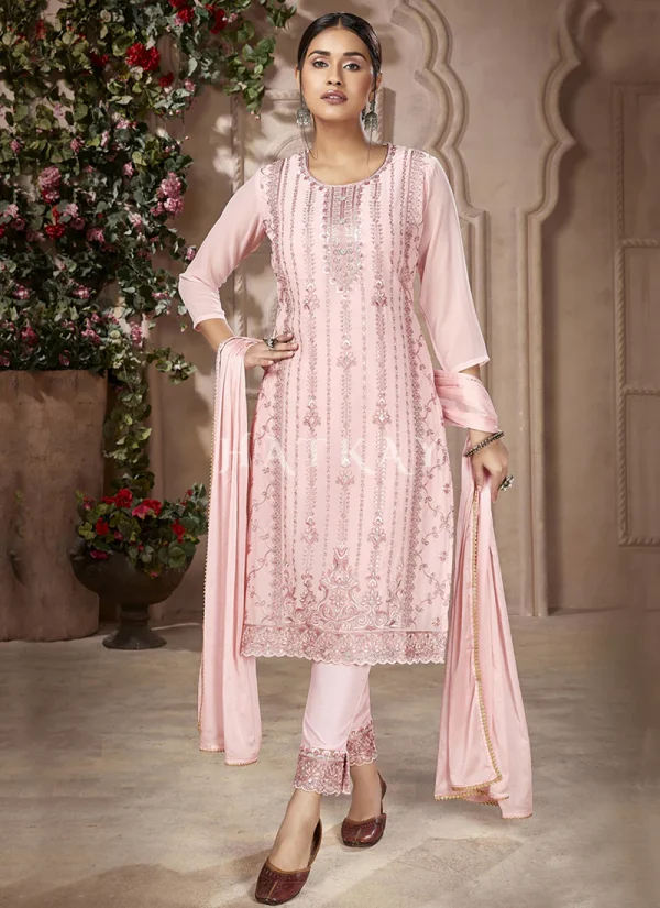 Pink Embroidery Traditional Pakistani Pant Suit