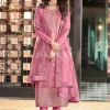 Pink Golden Embroidery Pant Style Suit